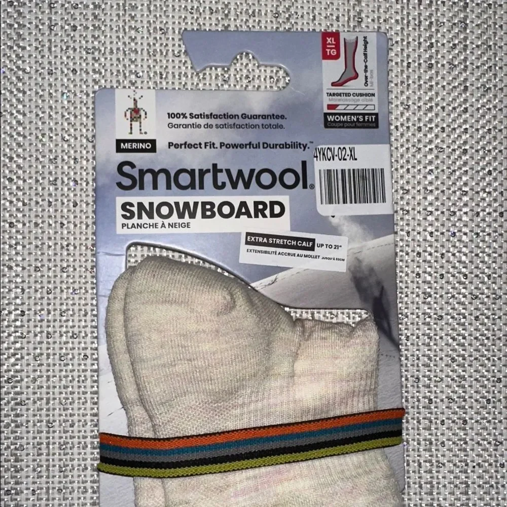 SmartWool XL Black Ivory Moonbeam Snowboard Targeted Cushion Wool Blend Socks